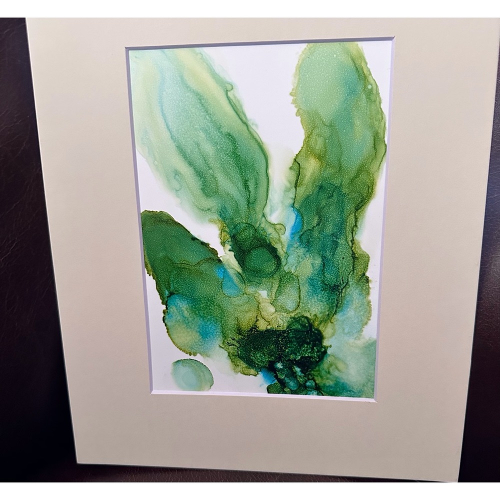 Hand crafted one of a kind wall decor shades of green alcohol ink painting - Picture 3 of 6